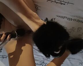 Almost Squirting for the first Time with my Magic Wand, Lingerie and Black Furry Slippers