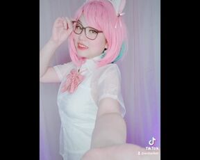 Cat Girl Pink Hair MMD Dance Cosplay Megane