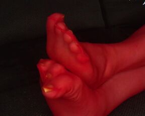 Red Nylons NEON GREEN TOES