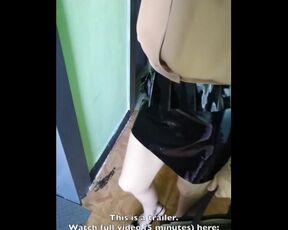 Public Elevator Crossed Legs Orgasm in PVC Skirt