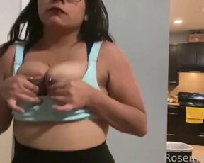 Mommy’s milky tits bounce and squeezed on treadmill lactation