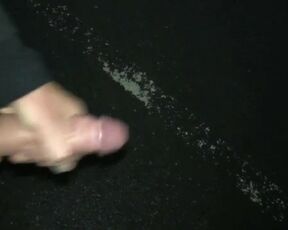 Jerking off and cumming on the street at night before a car comes