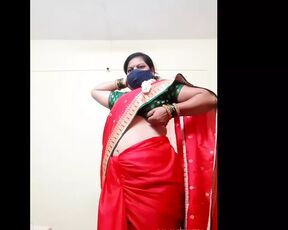 Marathi Divya aunty on Red saree Sexy look