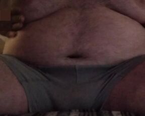 Fat man with huge tits masturbates after midnight snack and cums on himself & clean up