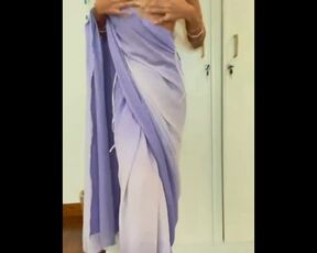 Amateur Innocent Indian Girl Dances in Work Saree and Strips