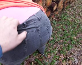 Ass spanking while hiking through the woods