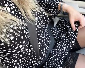 No Panties and Stockings in the car