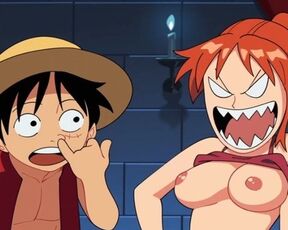 Nami wanted to know Luffy's secret, but ended up only getting cock in her mouth and cum - One Piece