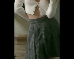 Schoolgirl in a Geeky Outfit Showing Ugly Tits